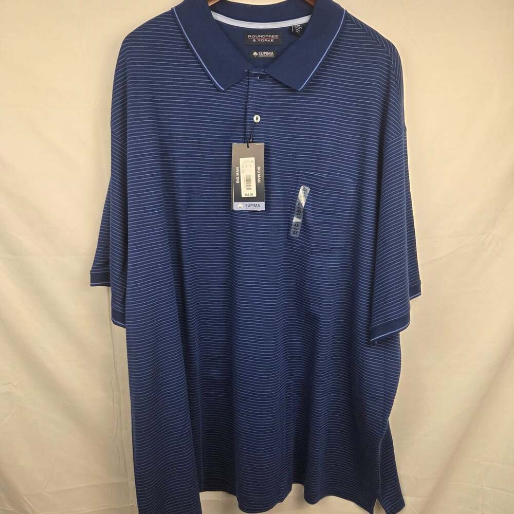 Roundtree & Yorke Polo Shirt Size 4XB Blue Supima Cotton Striped New
